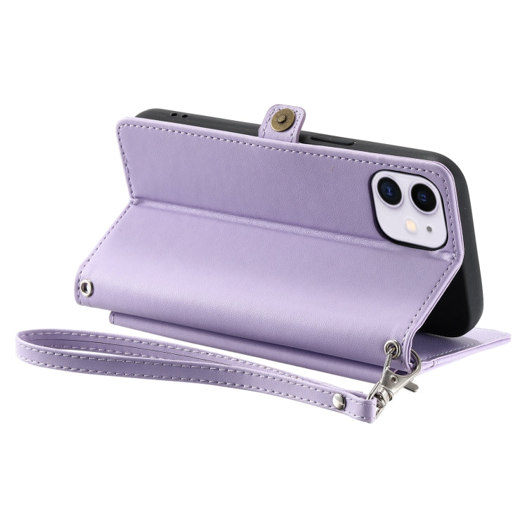 For iPhone 11 Wallet Multi-card Slot Leather Phone Case with Lanyard