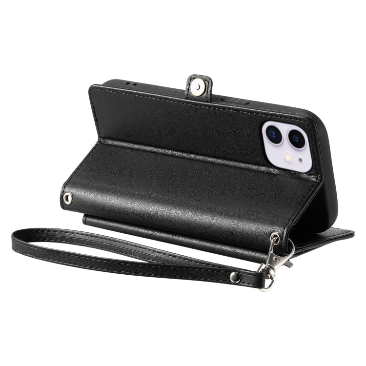 For iPhone 11 Wallet Multi-card Slot Leather Phone Case with Lanyard
