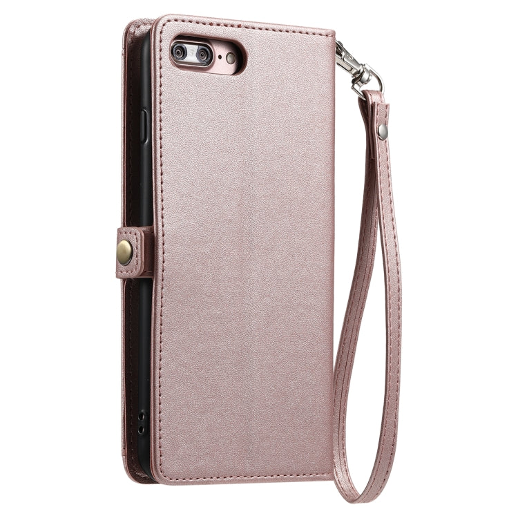 For iPhone 8 Plus / 7 Plus Wallet Multi-card Slot Leather Phone Case with Lanyard