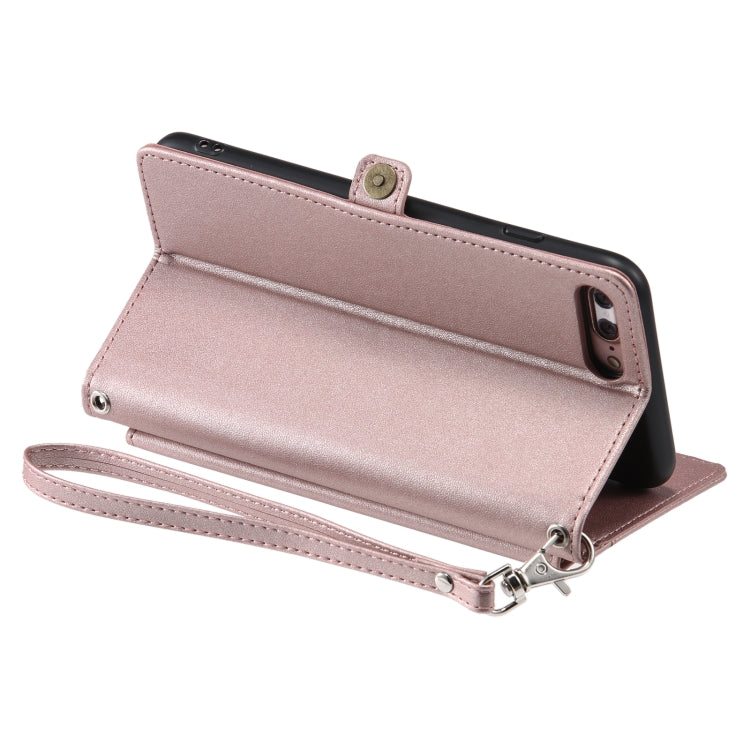 For iPhone 8 Plus / 7 Plus Wallet Multi-card Slot Leather Phone Case with Lanyard