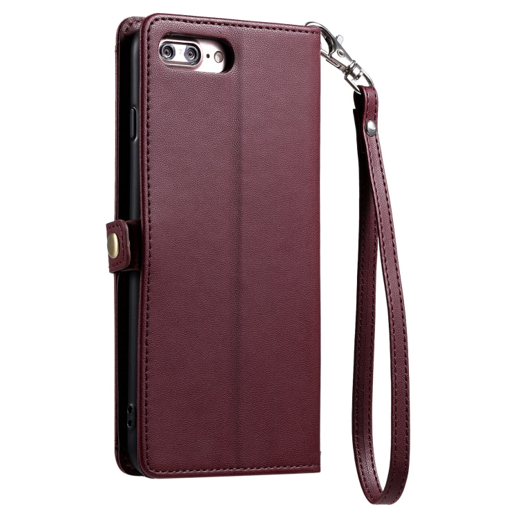 For iPhone 8 Plus / 7 Plus Wallet Multi-card Slot Leather Phone Case with Lanyard