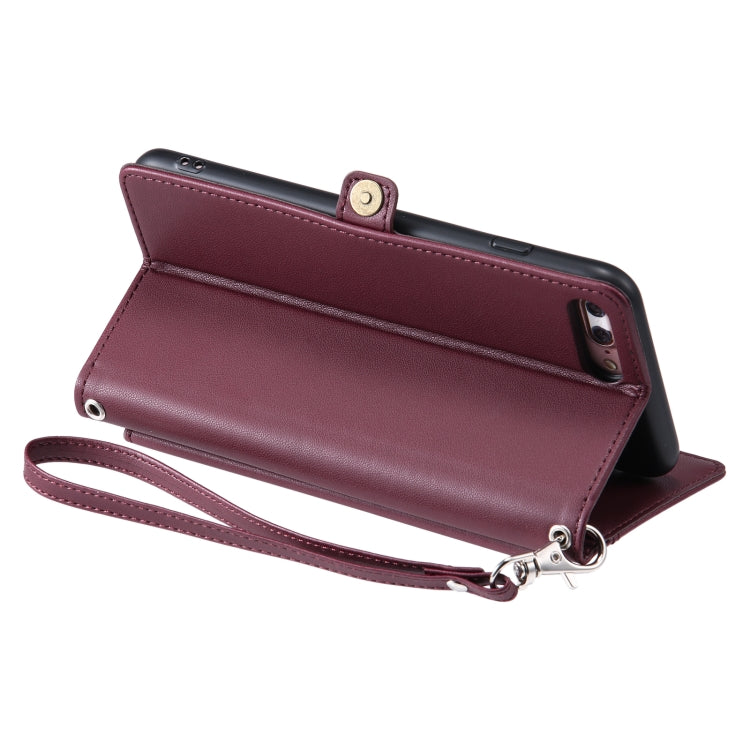 For iPhone 8 Plus / 7 Plus Wallet Multi-card Slot Leather Phone Case with Lanyard