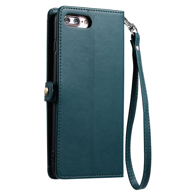 For iPhone 8 Plus / 7 Plus Wallet Multi-card Slot Leather Phone Case with Lanyard