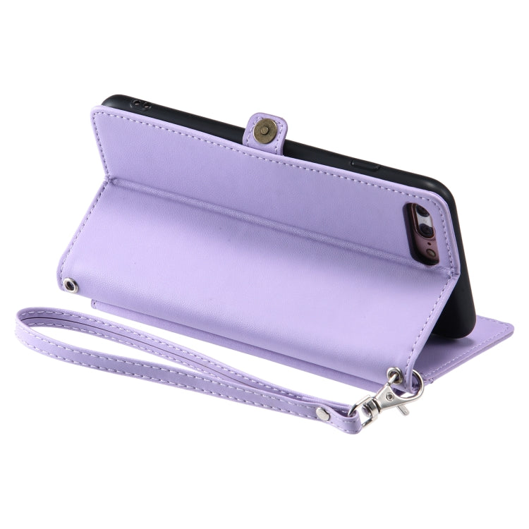 For iPhone 8 Plus / 7 Plus Wallet Multi-card Slot Leather Phone Case with Lanyard