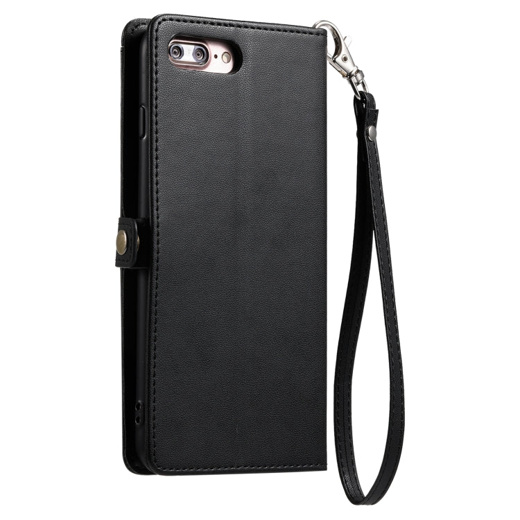 For iPhone 8 Plus / 7 Plus Wallet Multi-card Slot Leather Phone Case with Lanyard