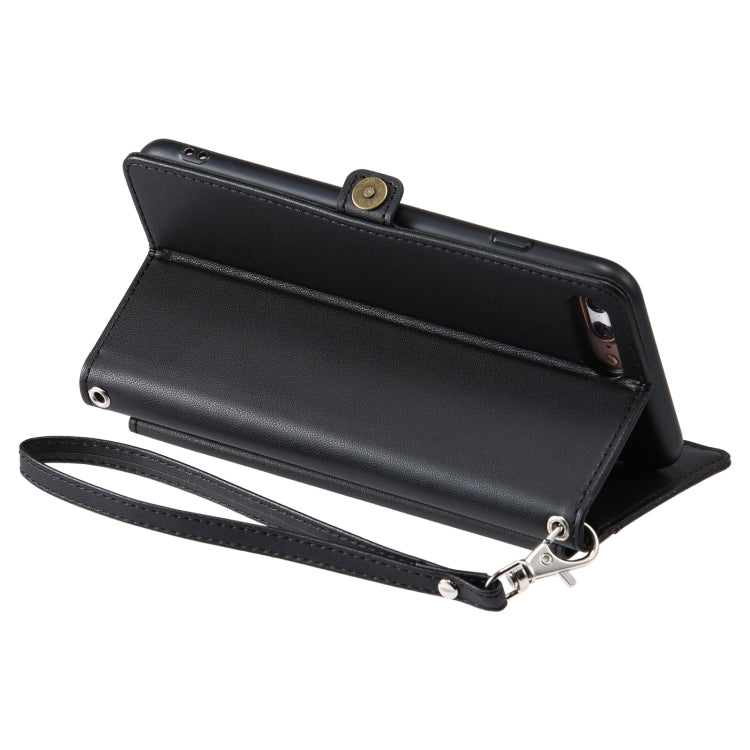 For iPhone 8 Plus / 7 Plus Wallet Multi-card Slot Leather Phone Case with Lanyard