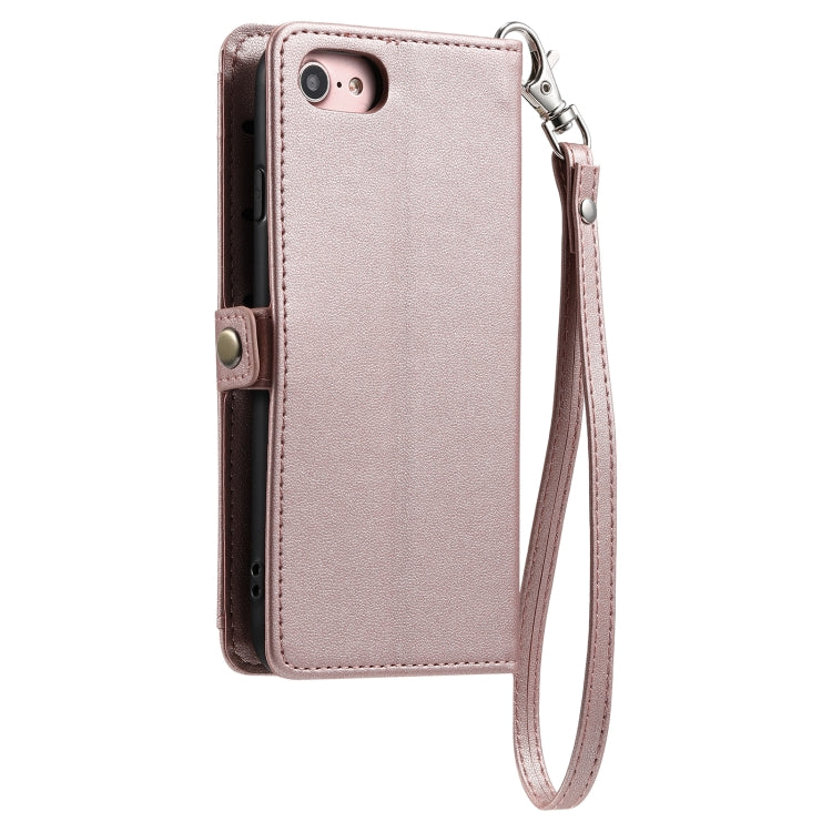 For iPhone SE 2022 / SE 2020 / 7 / 8 Wallet Multi-card Slot Leather Phone Case with Lanyard