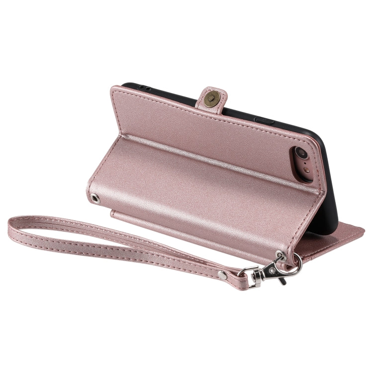 For iPhone SE 2022 / SE 2020 / 7 / 8 Wallet Multi-card Slot Leather Phone Case with Lanyard