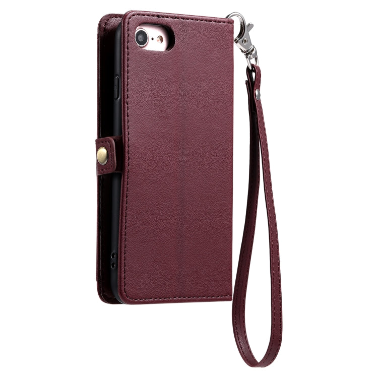 For iPhone SE 2022 / SE 2020 / 7 / 8 Wallet Multi-card Slot Leather Phone Case with Lanyard