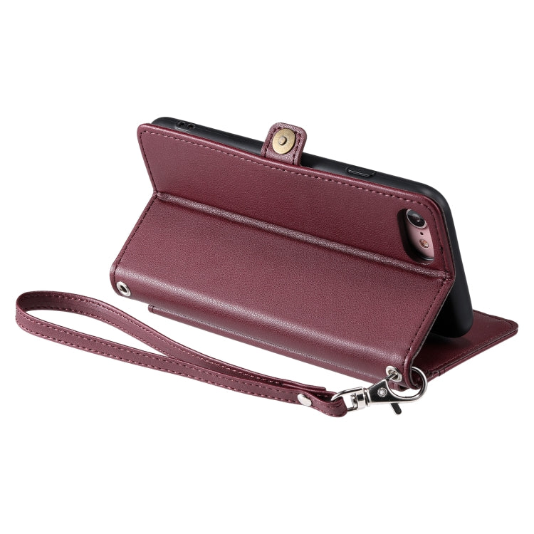 For iPhone SE 2022 / SE 2020 / 7 / 8 Wallet Multi-card Slot Leather Phone Case with Lanyard