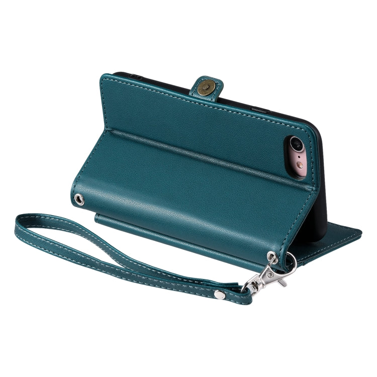 For iPhone SE 2022 / SE 2020 / 7 / 8 Wallet Multi-card Slot Leather Phone Case with Lanyard