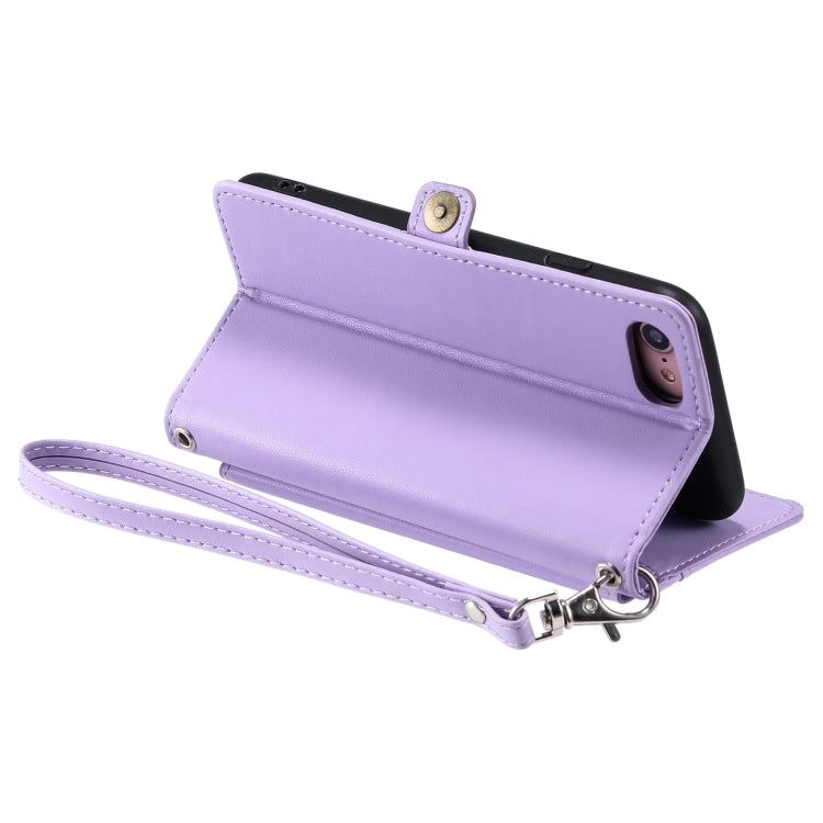For iPhone SE 2022 / SE 2020 / 7 / 8 Wallet Multi-card Slot Leather Phone Case with Lanyard