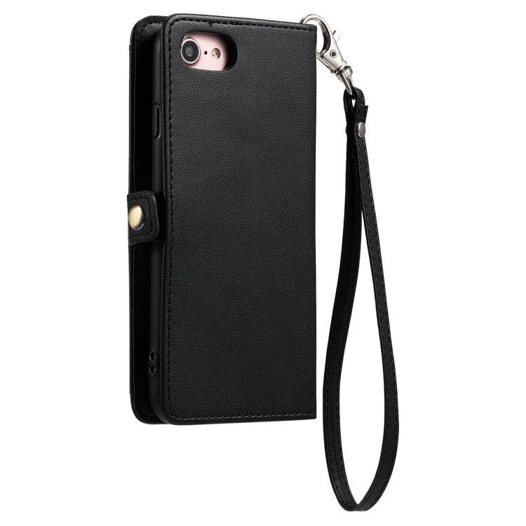 For iPhone SE 2022 / SE 2020 / 7 / 8 Wallet Multi-card Slot Leather Phone Case with Lanyard
