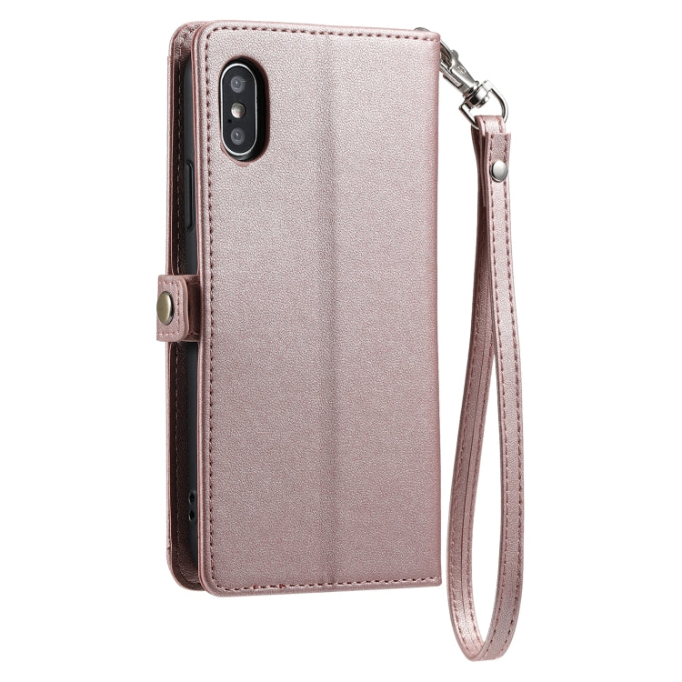 For iPhone XS Max Wallet Multi-card Slot Leather Phone Case with Lanyard