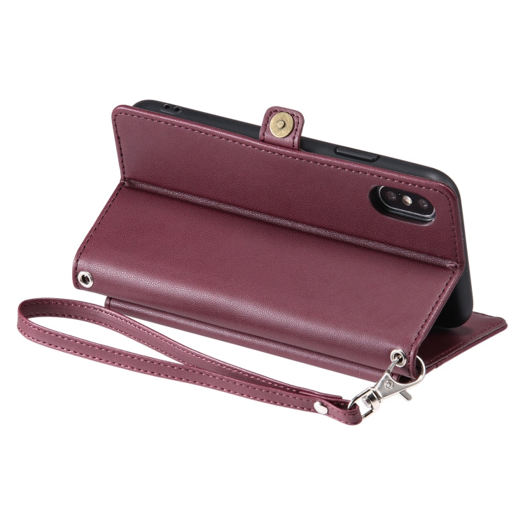 For iPhone XS Max Wallet Multi-card Slot Leather Phone Case with Lanyard