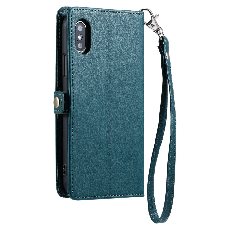 For iPhone XS Max Wallet Multi-card Slot Leather Phone Case with Lanyard