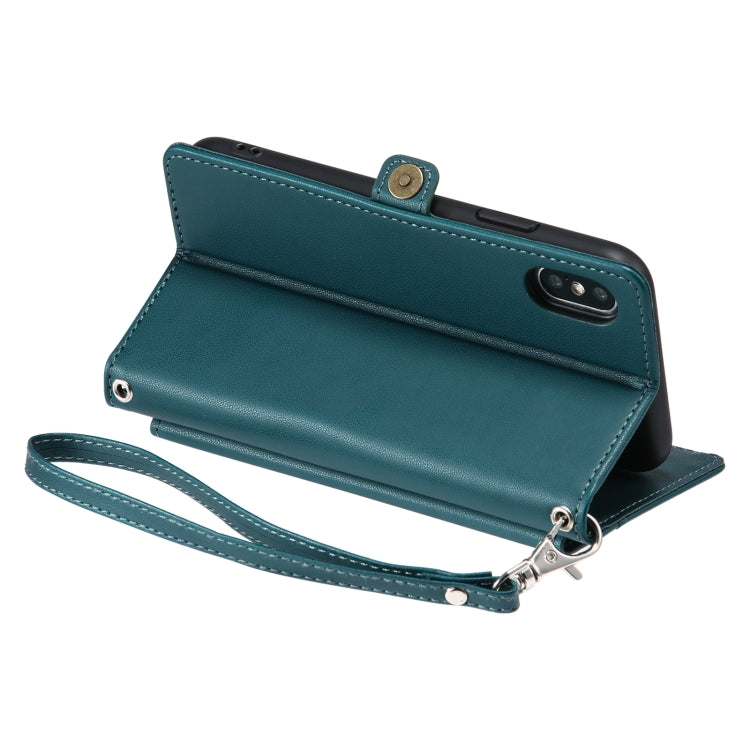 For iPhone XS Max Wallet Multi-card Slot Leather Phone Case with Lanyard