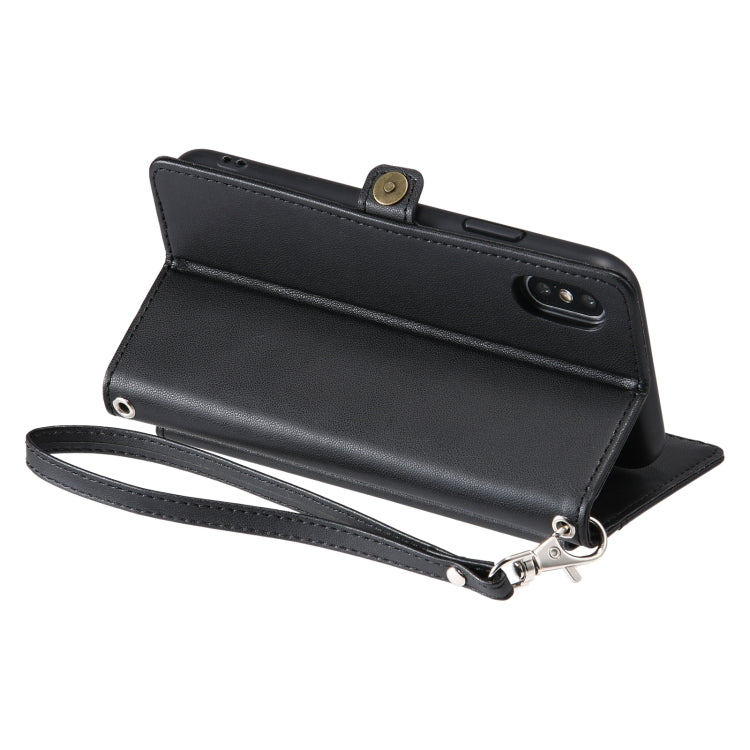 For iPhone XS Max Wallet Multi-card Slot Leather Phone Case with Lanyard