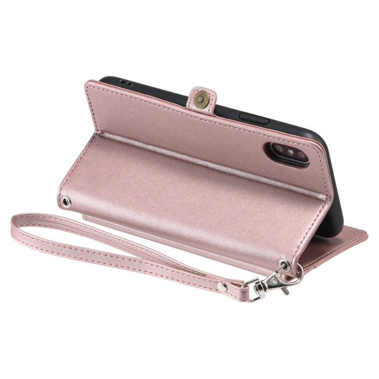 For iPhone XS / X Wallet Multi-card Slot Leather Phone Case with Lanyard