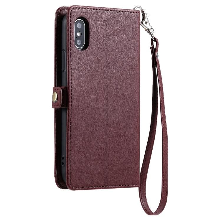 For iPhone XS / X Wallet Multi-card Slot Leather Phone Case with Lanyard