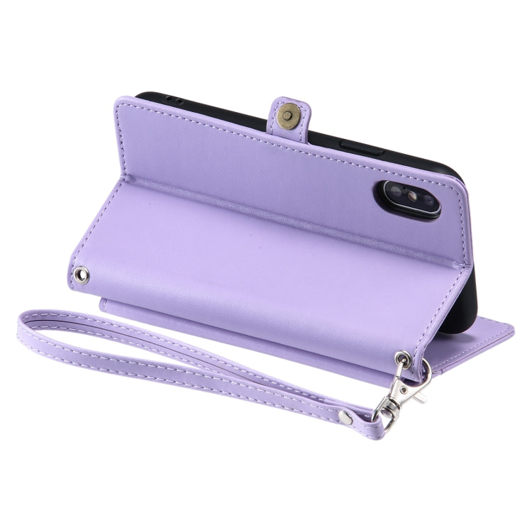 For iPhone XS / X Wallet Multi-card Slot Leather Phone Case with Lanyard