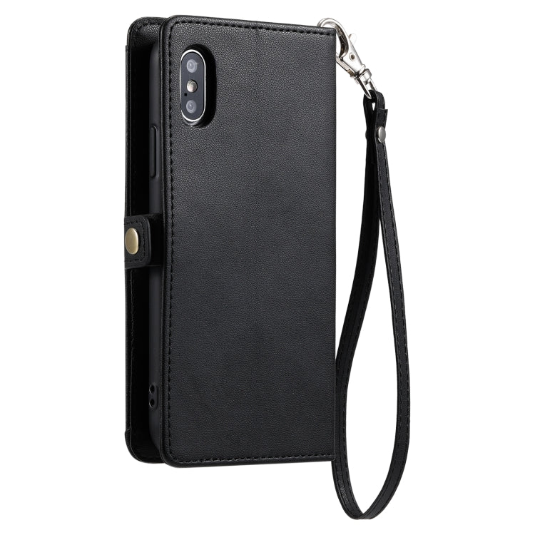 For iPhone XS / X Wallet Multi-card Slot Leather Phone Case with Lanyard
