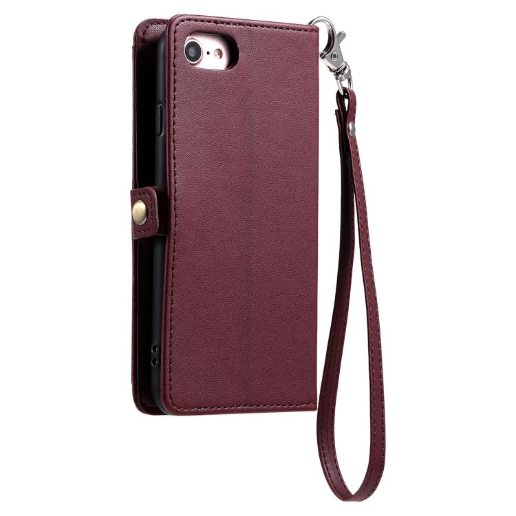 For iPhone 16e / 17e Wallet Multi-card Slot Leather Phone Case with Lanyard