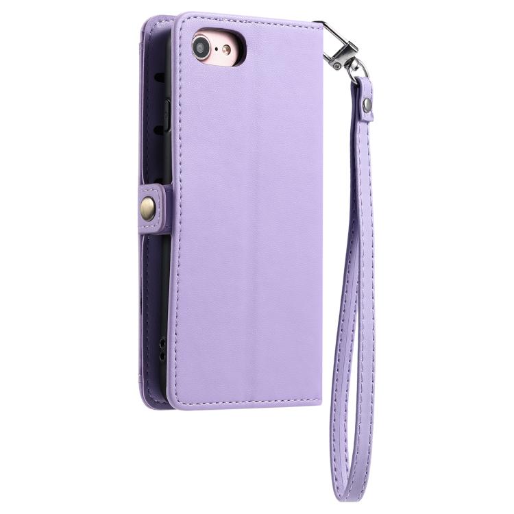 For iPhone 16e / 17e Wallet Multi-card Slot Leather Phone Case with Lanyard