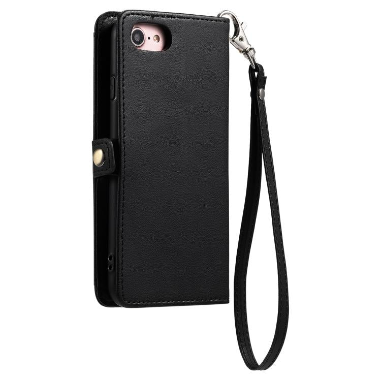 For iPhone 16e / 17e Wallet Multi-card Slot Leather Phone Case with Lanyard