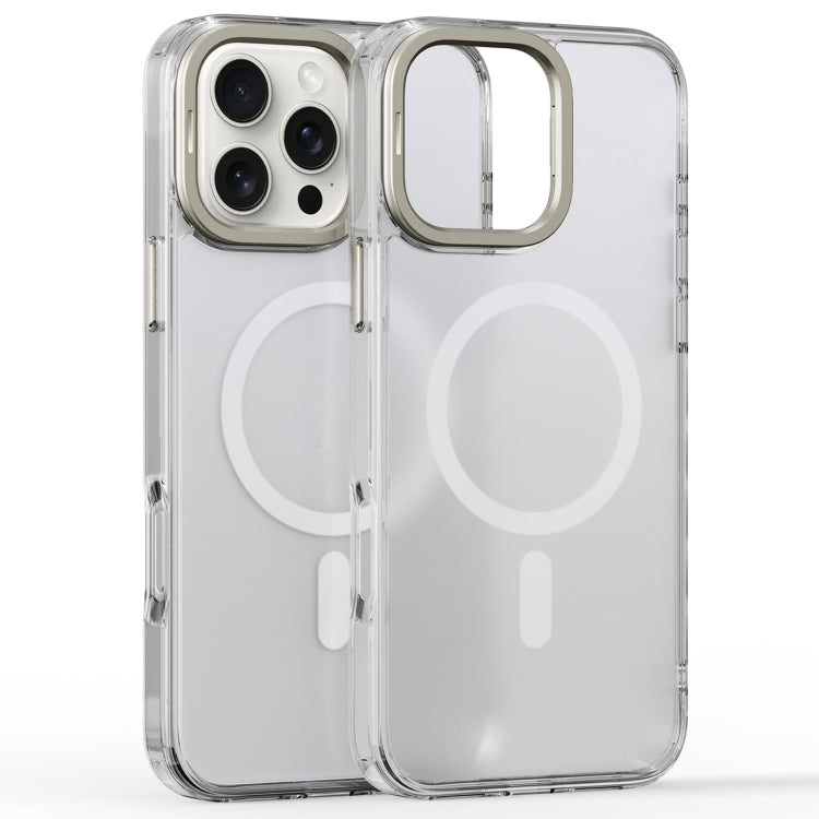 For iPhone 16 Pro Max Frosted Crystal Clear Lens Holder MagSafe Magnetic Phone Case