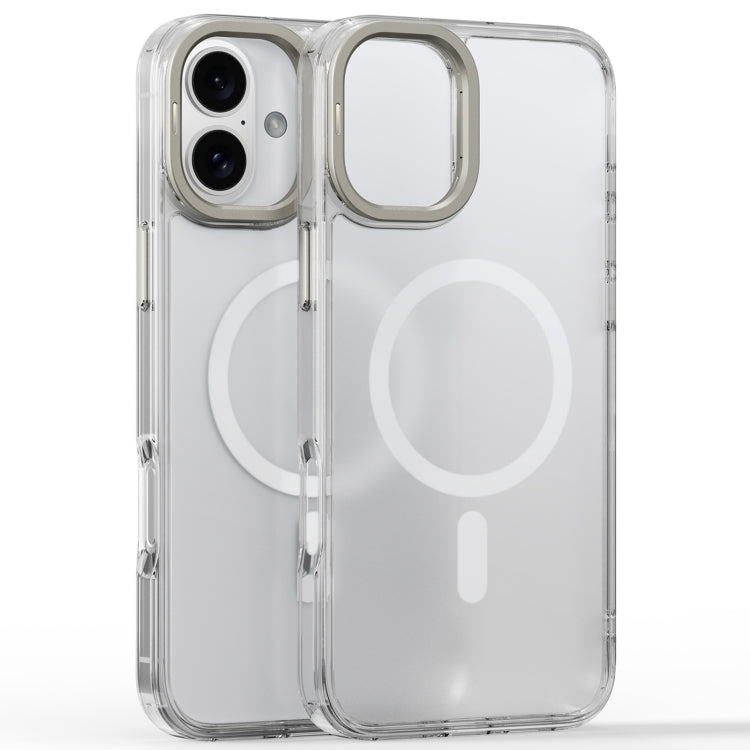 For iPhone 16 Frosted Crystal Clear Lens Holder MagSafe Magnetic Phone Case