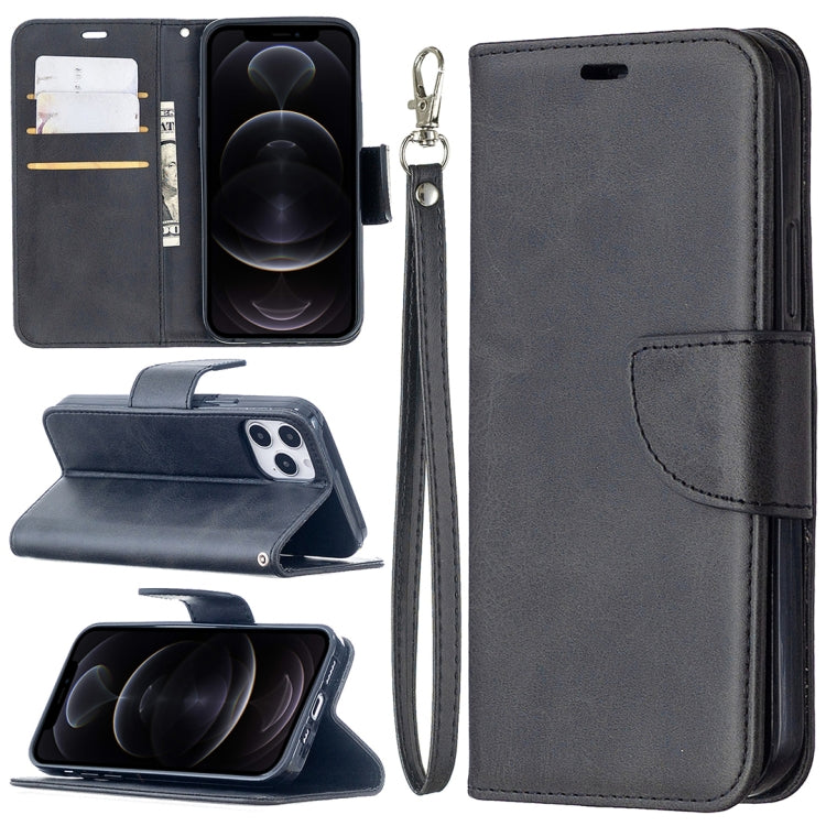 For iPhone 12 / 12 Pro Retro Lambskin Texture Pure Color Horizontal Flip PU Leather Case, with Holder & Card Slots & Wallet & Lanyard