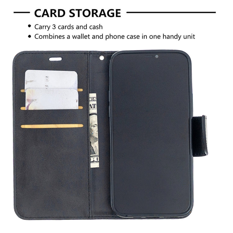 For iPhone 12 / 12 Pro Retro Lambskin Texture Pure Color Horizontal Flip PU Leather Case, with Holder & Card Slots & Wallet & Lanyard