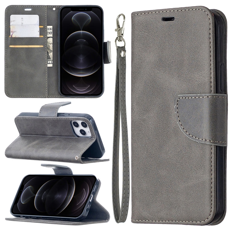 For iPhone 12 / 12 Pro Retro Lambskin Texture Pure Color Horizontal Flip PU Leather Case, with Holder & Card Slots & Wallet & Lanyard