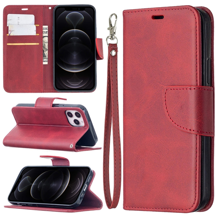For iPhone 12 / 12 Pro Retro Lambskin Texture Pure Color Horizontal Flip PU Leather Case, with Holder & Card Slots & Wallet & Lanyard