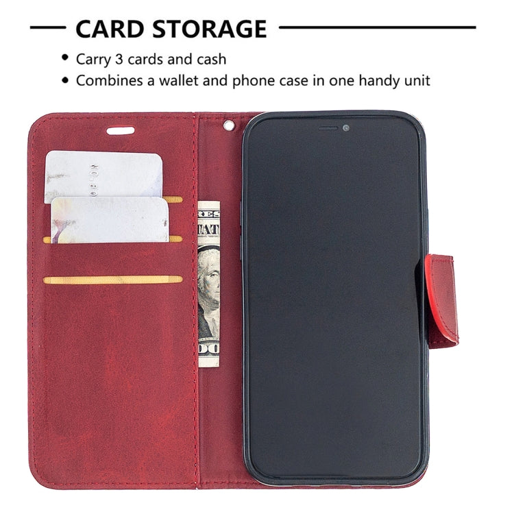 For iPhone 12 / 12 Pro Retro Lambskin Texture Pure Color Horizontal Flip PU Leather Case, with Holder & Card Slots & Wallet & Lanyard