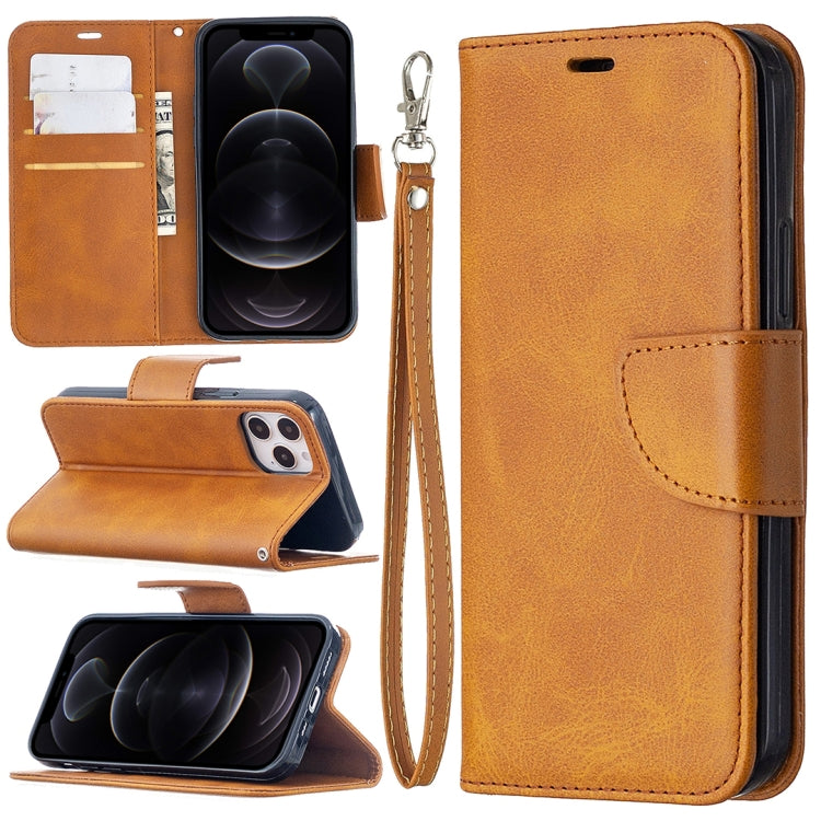 For iPhone 12 / 12 Pro Retro Lambskin Texture Pure Color Horizontal Flip PU Leather Case, with Holder & Card Slots & Wallet & Lanyard