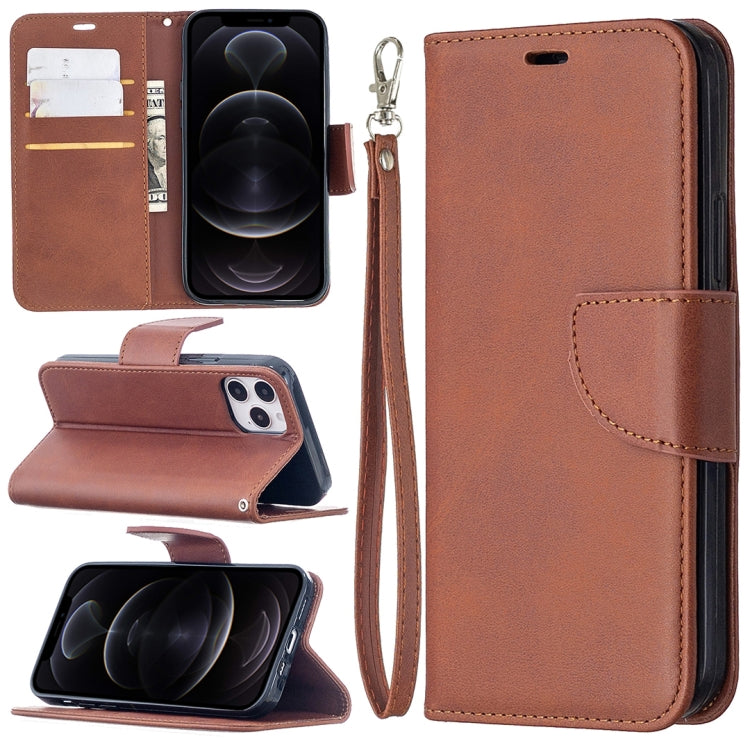 For iPhone 12 / 12 Pro Retro Lambskin Texture Pure Color Horizontal Flip PU Leather Case, with Holder & Card Slots & Wallet & Lanyard