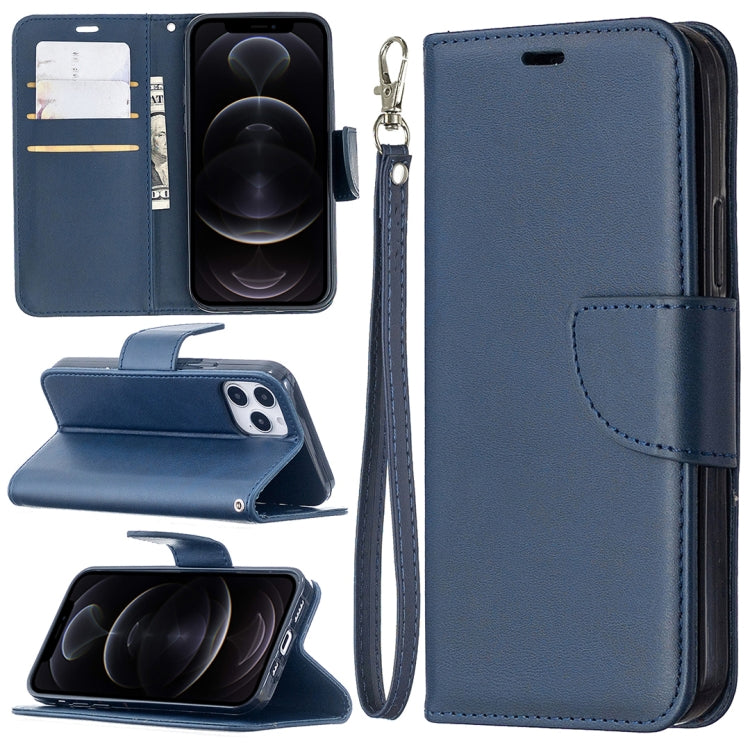 For iPhone 12 / 12 Pro Retro Lambskin Texture Pure Color Horizontal Flip PU Leather Case, with Holder & Card Slots & Wallet & Lanyard