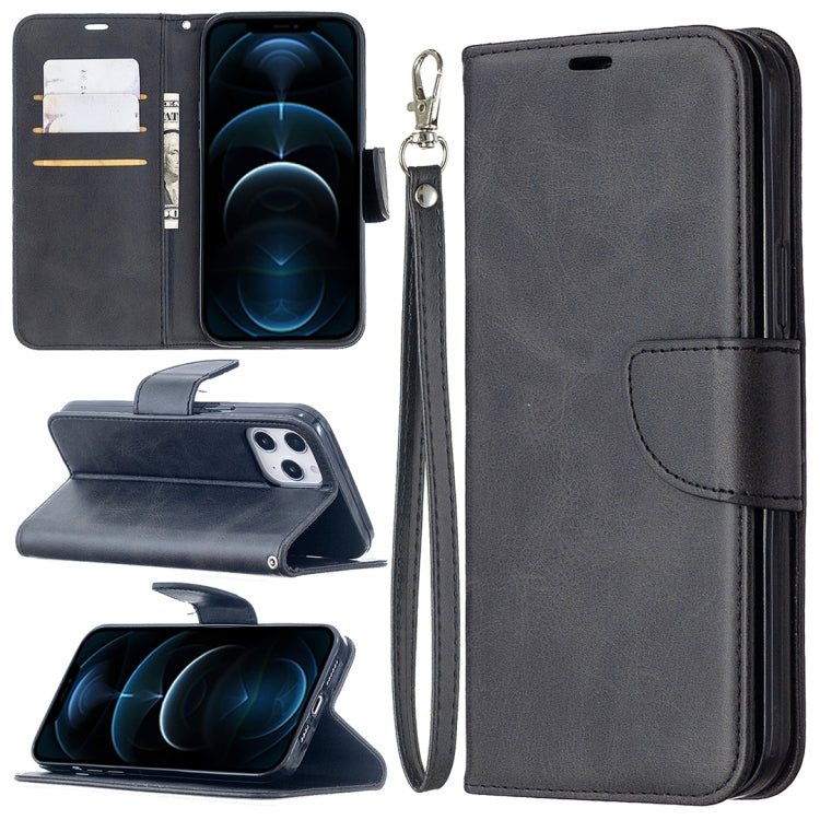 For iPhone 12 Pro Max Retro Lambskin Texture Pure Color Horizontal Flip PU Leather Case, with Holder & Card Slots & Wallet & Lanyard