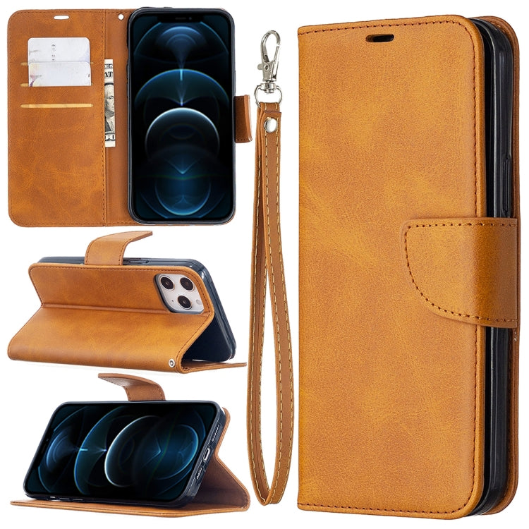 For iPhone 12 Pro Max Retro Lambskin Texture Pure Color Horizontal Flip PU Leather Case, with Holder & Card Slots & Wallet & Lanyard