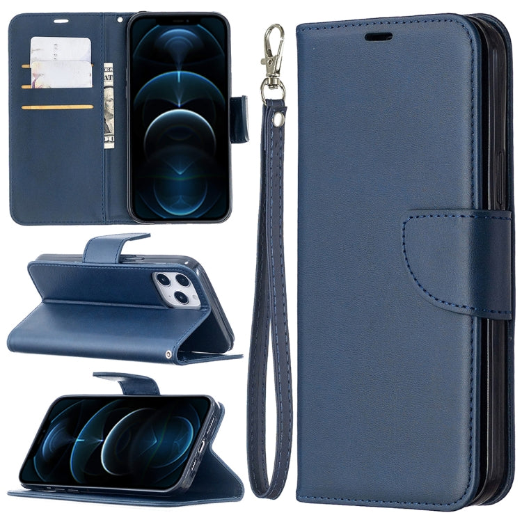 For iPhone 12 Pro Max Retro Lambskin Texture Pure Color Horizontal Flip PU Leather Case, with Holder & Card Slots & Wallet & Lanyard