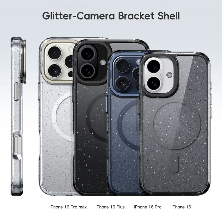 For iPhone 16 Plus Glitter Powder Lens Holder MagSafe Magnetic Phone Case