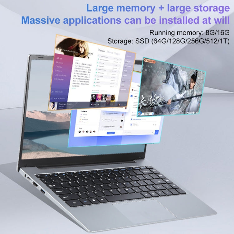 14 inch Windows 11 Laptop, 8GB+128GB, Gen 4th Intel Core i3 CPU, 180 Degree Rotation Axis - Silver