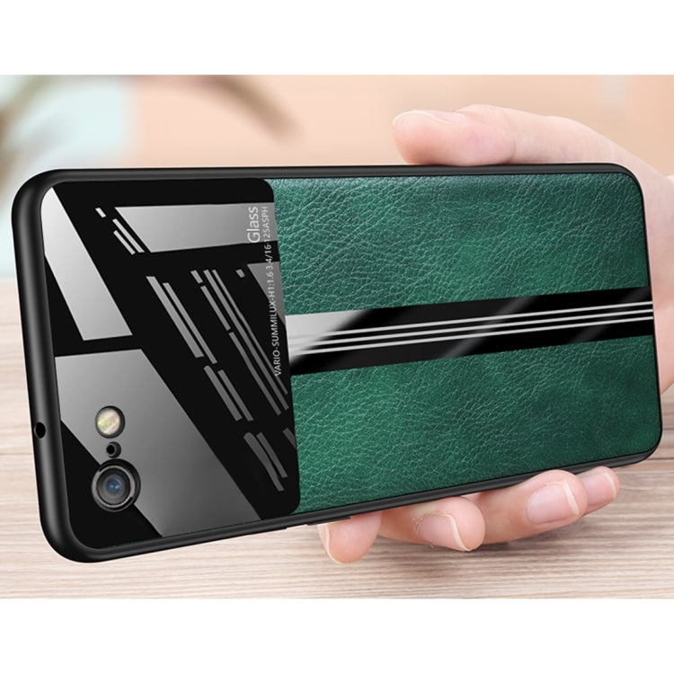 For iPhone 6 Leather Texture PU + Glass + TPU Shockproof Protective Case