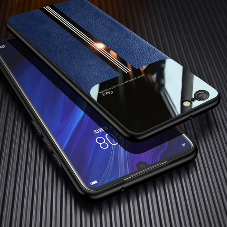 For iPhone 6 Plus Leather Texture PU + Glass + TPU Shockproof Protective Case