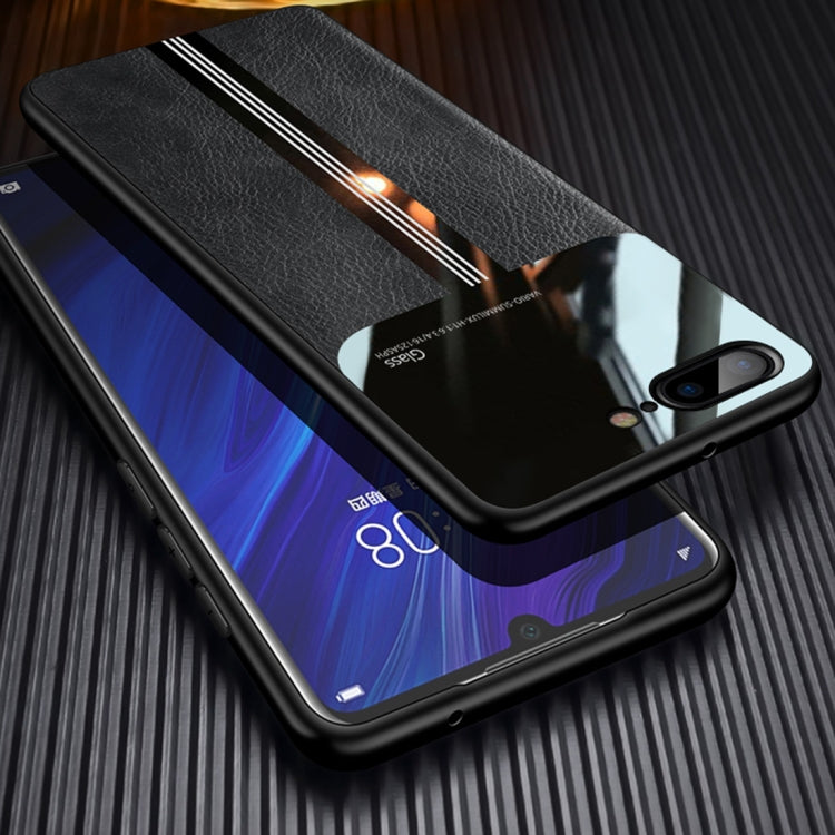For iPhone 8 Plus / 7 Plus Leather Texture PU + Glass + TPU Shockproof Protective Case