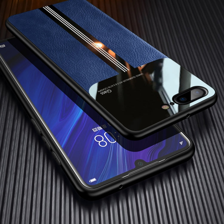 For iPhone 8 Plus / 7 Plus Leather Texture PU + Glass + TPU Shockproof Protective Case
