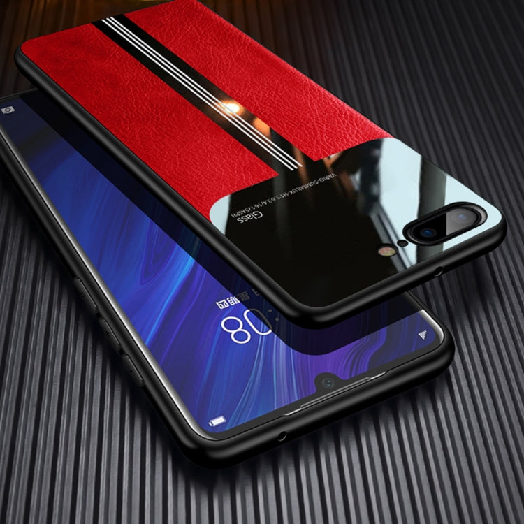 For iPhone 8 Plus / 7 Plus Leather Texture PU + Glass + TPU Shockproof Protective Case