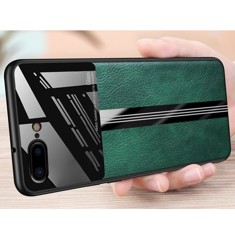 For iPhone 8 Plus / 7 Plus Leather Texture PU + Glass + TPU Shockproof Protective Case